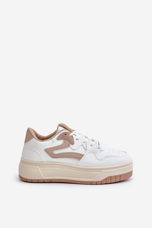 Sievišķīgs Sneakers modeļa apavi no eko ādas ar platformu Baltas-smilšu krāsas Henizore