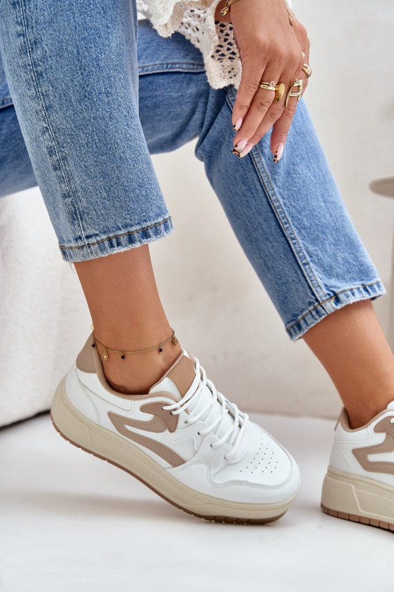 Sievišķīgs Sneakers modeļa apavi no eko ādas ar platformu Baltas-smilšu krāsas Henizore