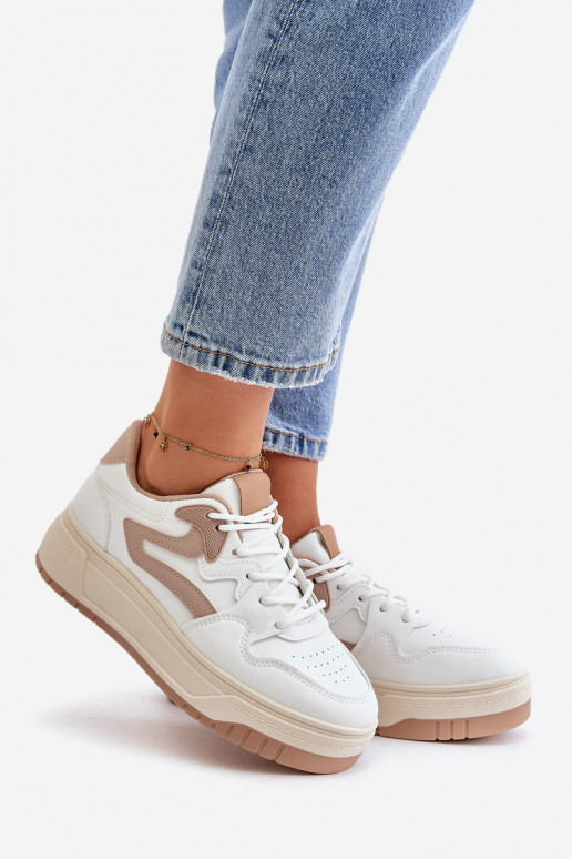 Sievišķīgs Sneakers modeļa apavi no eko ādas ar platformu Baltas-smilšu krāsas Henizore