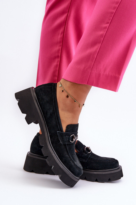 Masīvs sieviešu mokasīni zamšādas melnas krāsas Neloria