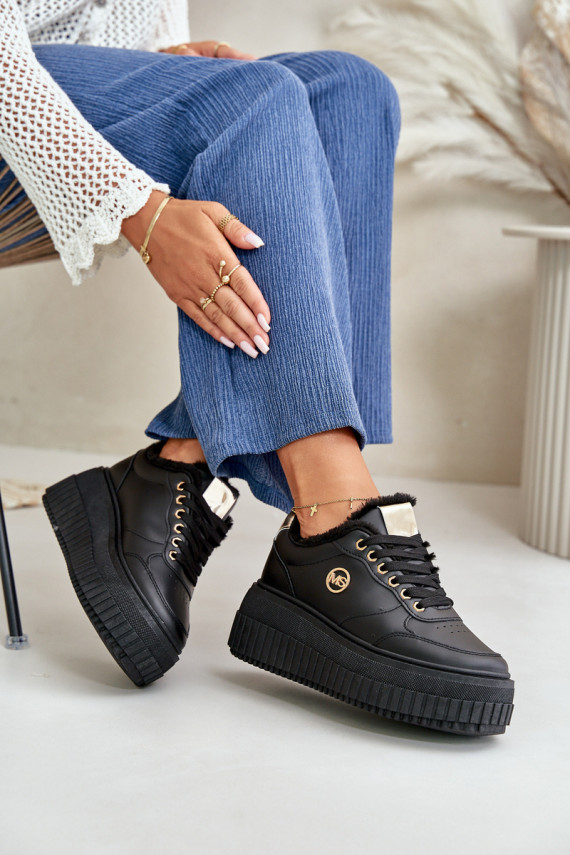 Sneakers modeļa apavi sporta apavi Sievišķīgs siltināti ar modernām masīvām zolēm melnas krāsas Ardiela