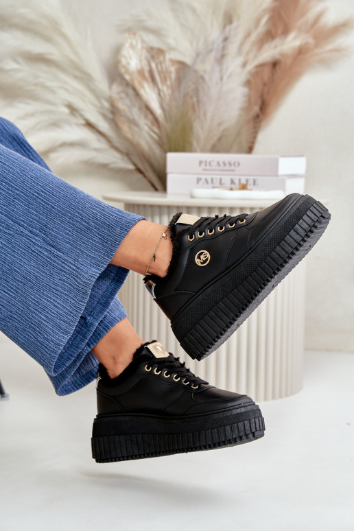 Sneakers modeļa apavi sporta apavi Sievišķīgs siltināti ar modernām masīvām zolēm melnas krāsas Ardiela