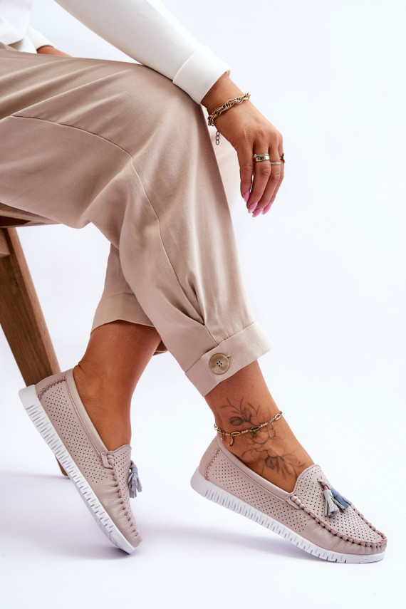 Sievišķīgs Āda ar ažūra elementiem Mokasīni Gaiši sārtas krāsas Lanzarot