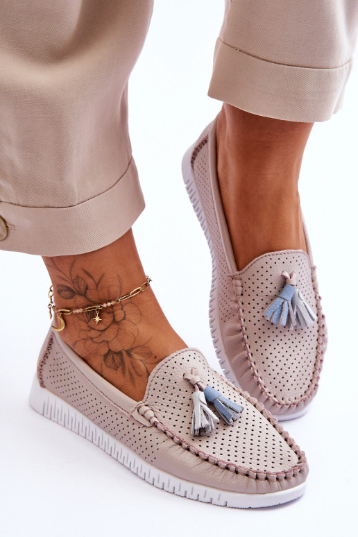 Sievišķīgs Āda ar ažūra elementiem Mokasīni Gaiši sārtas krāsas Lanzarot