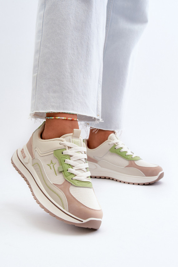 Sneakers modeļa apavi Sievišķīgs Big Star NN274A091 smilšu krāsas-Zaļas krāsas