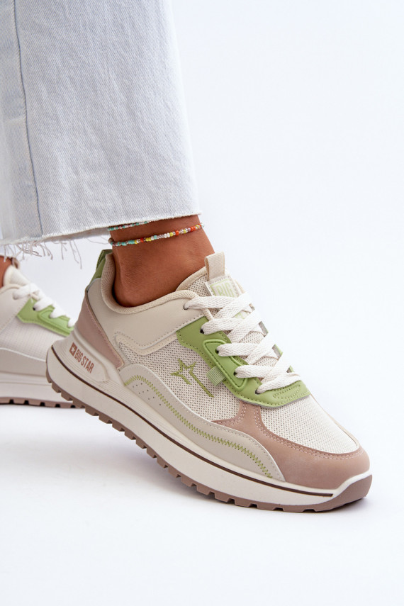 Sneakers modeļa apavi Sievišķīgs Big Star NN274A091 smilšu krāsas-Zaļas krāsas