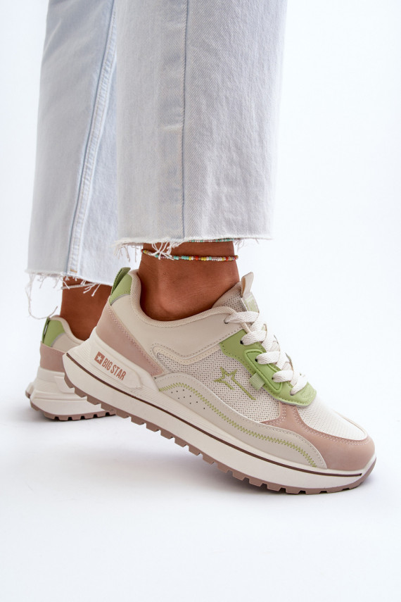 Sneakers modeļa apavi Sievišķīgs Big Star NN274A091 smilšu krāsas-Zaļas krāsas