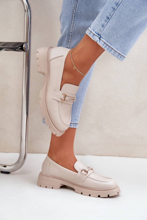 Klasiska modeļa sieviešu mokasīni no eko ādas smilšu krāsas Savethira