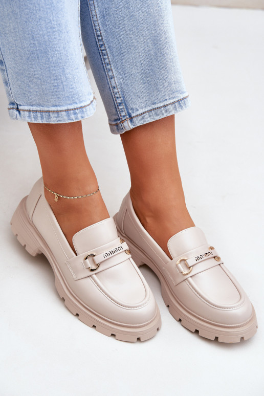 Klasiska modeļa sieviešu mokasīni no eko ādas smilšu krāsas Savethira