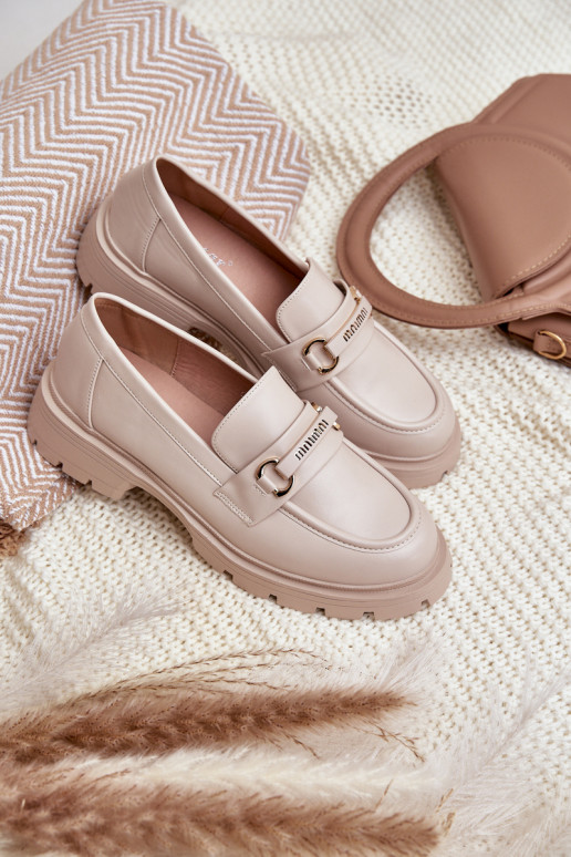 Klasiska modeļa sieviešu mokasīni no eko ādas smilšu krāsas Savethira