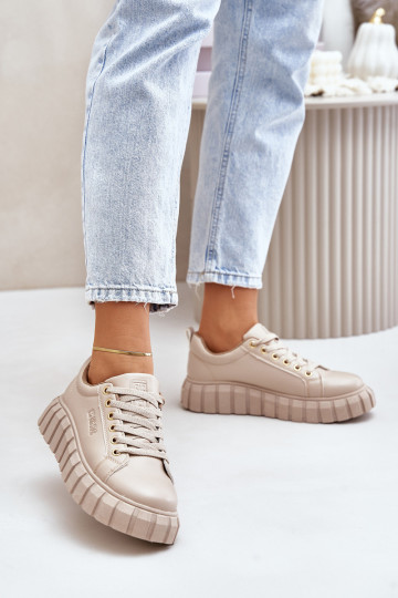 siltināti Sneakers modeļa apavi Sievišķīgs Big Star MM274618 smilšu krāsas 2