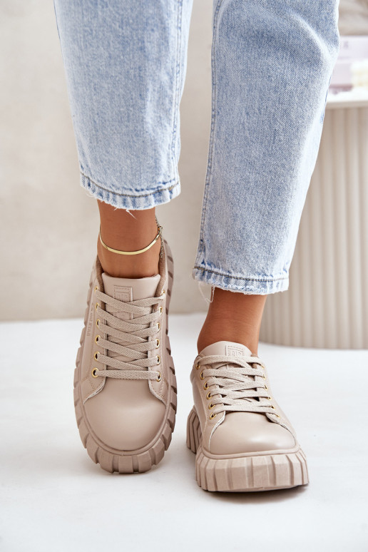 siltināti Sneakers modeļa apavi Sievišķīgs Big Star MM274618 smilšu krāsas