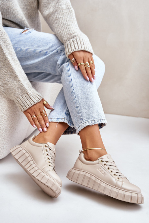 siltināti Sneakers modeļa apavi Sievišķīgs Big Star MM274618 smilšu krāsas