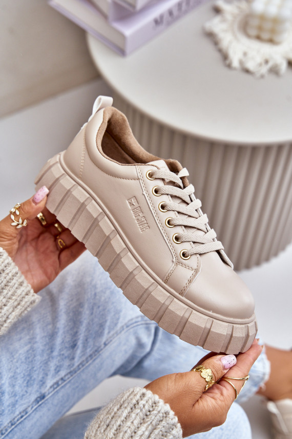 siltināti Sneakers modeļa apavi Sievišķīgs Big Star MM274618 smilšu krāsas
