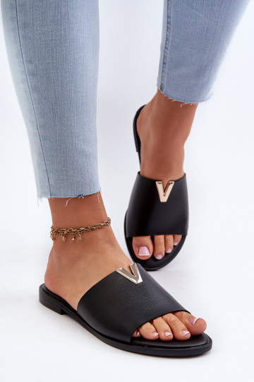 sieviešu čības Eko Āda ar platiem papēžiem melnas krāsas Maliha