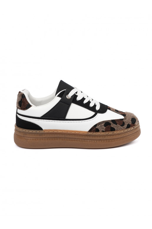 Sneakers modeļa apavi melns un balts z wstawkami leoparda apdrukāšanaa