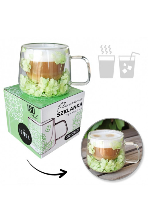 Szklanka termiczna ar hortensją w środku, zielona 180 ml 1gab. SZK173