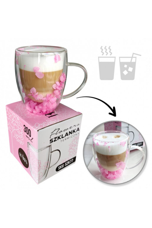 Szklanka termiczna ar hortensją w środku rozā 300 ml 1gab. SZK77