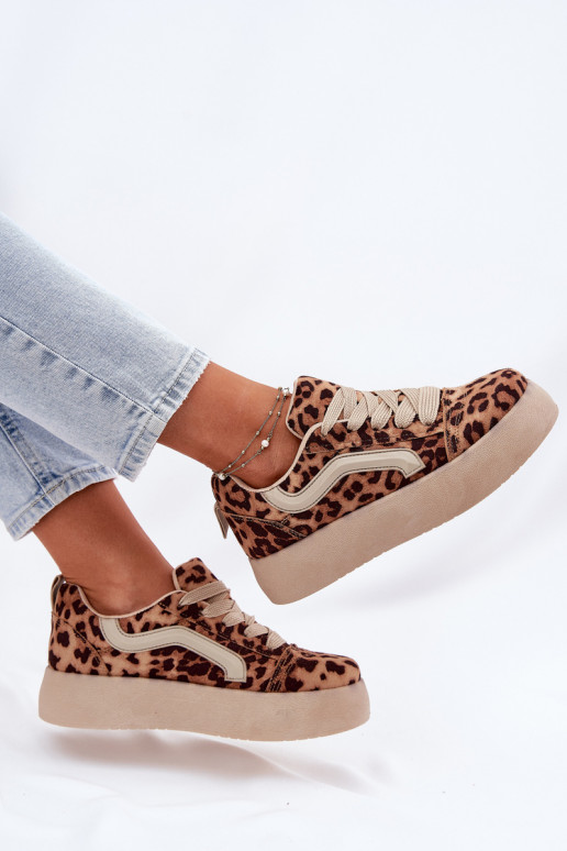 Sneakers modeļa apavi Sievišķīgs ar platformu ar leoparda kažokādas rakstu Tellnira