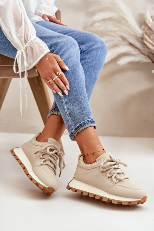 sporta apavi Sneakers modeļa apavi ar platformu no eko ādas smilšu krāsas Riadella