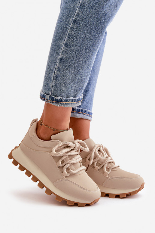 sporta apavi Sneakers modeļa apavi ar platformu no eko ādas smilšu krāsas Riadella