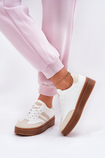 Sneakers modeļa apavi Sievišķīgs ar platformu no eko ādas smilšu krāsas-baltas krāsas Ediriella 2