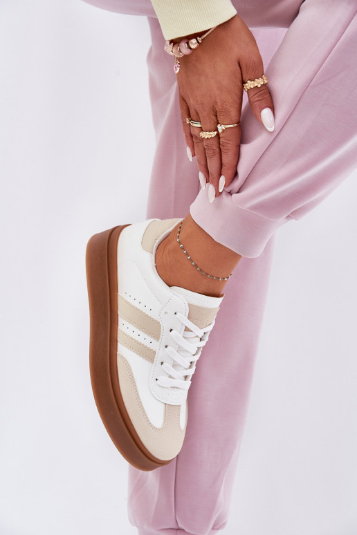 Sneakers modeļa apavi Sievišķīgs ar platformu no eko ādas smilšu krāsas-baltas krāsas Ediriella