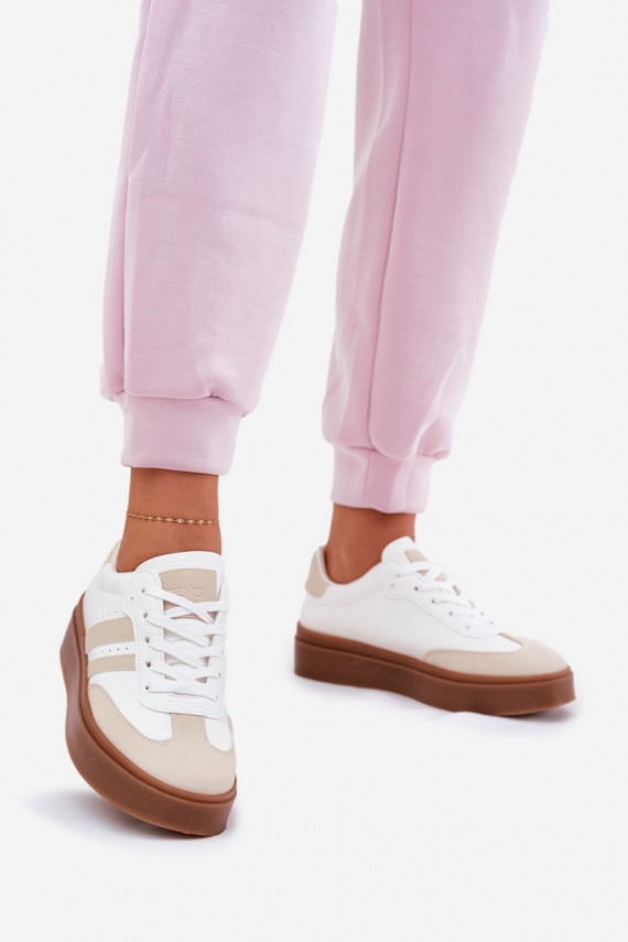 Sneakers modeļa apavi Sievišķīgs ar platformu no eko ādas smilšu krāsas-baltas krāsas Ediriella
