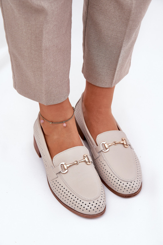 Āda sieviešu mokasīni ar ornamentiem ar platiem papēžiem S.Barski LR51-588 smilšu krāsas