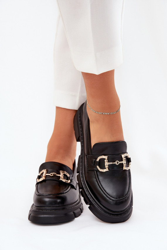 sieviešu mokasīni Eko Āda Ze Zelta krāsasm Detalem melnas krāsas Ravalissea