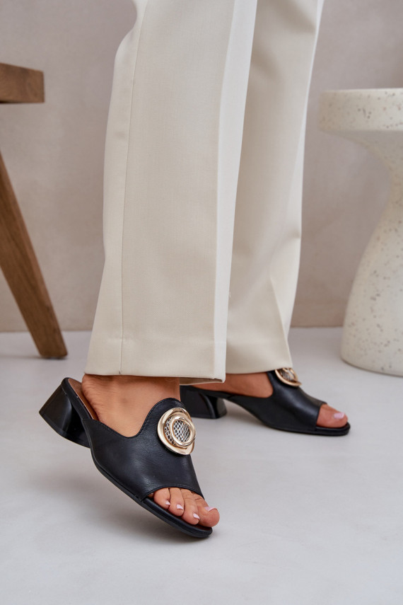 Eleganta stila sieviešu čības zems papēdis ar ornamentiem melnas krāsas Feledis