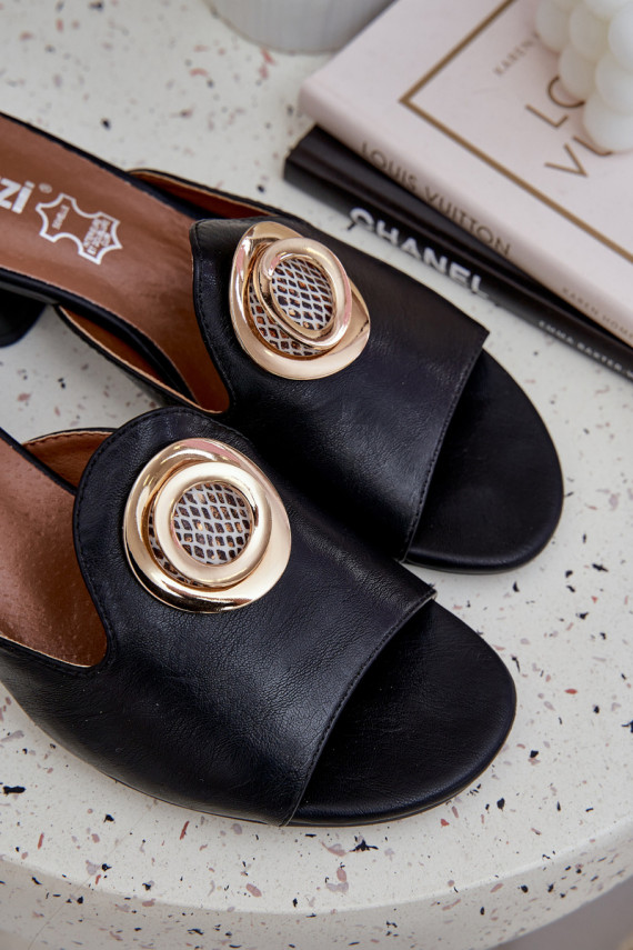 Eleganta stila sieviešu čības zems papēdis ar ornamentiem melnas krāsas Feledis