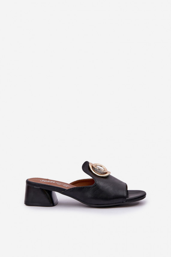 Eleganta stila sieviešu čības zems papēdis ar ornamentiem melnas krāsas Feledis