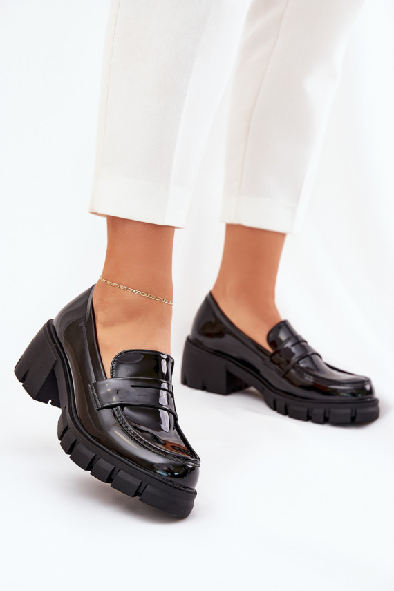 Laque apavi Sievišķīgs plats papēdis melnas krāsas Felonith