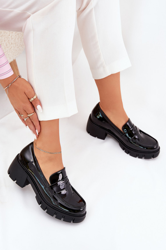 Laque apavi Sievišķīgs plats papēdis melnas krāsas Felonith