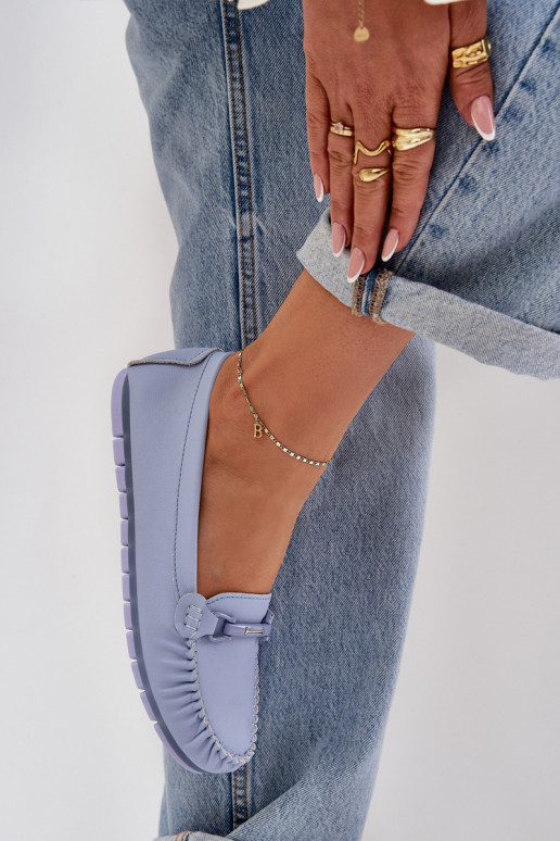 zempapēžu Āda Mokasīni ar ornamentiem S.Barski LR51-547 Zilas krāsas