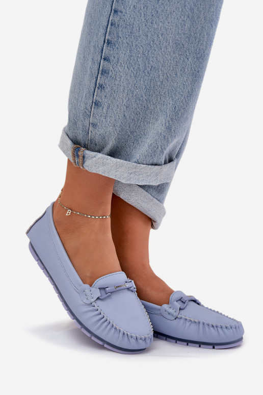 zempapēžu Āda Mokasīni ar ornamentiem S.Barski LR51-547 Zilas krāsas