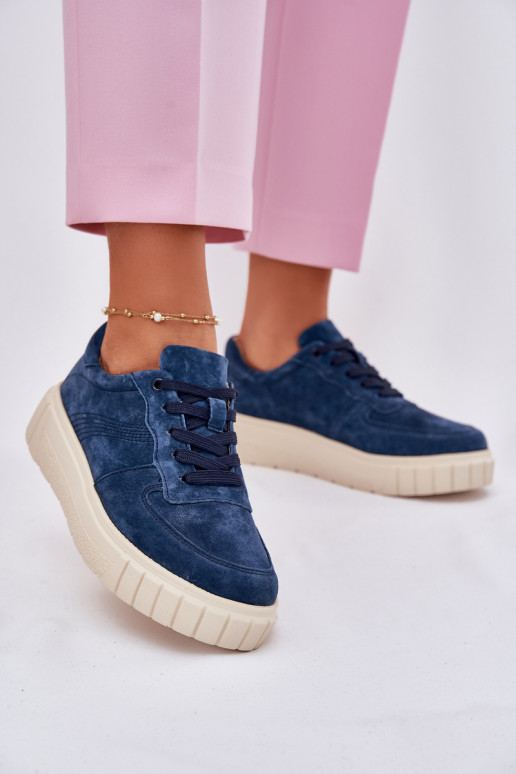 zamšādas Sneakers modeļa apavi Sievišķīgs ar platformu tumši zilas krāsas Rilwena