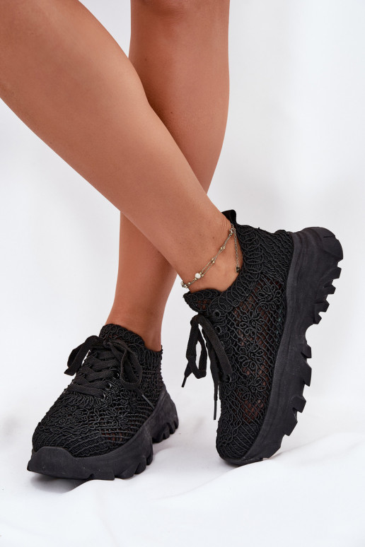 Sneakers modeļa apavi Sievišķīgs Z Szydełkową Cholewką melnas krāsas Jelhiris