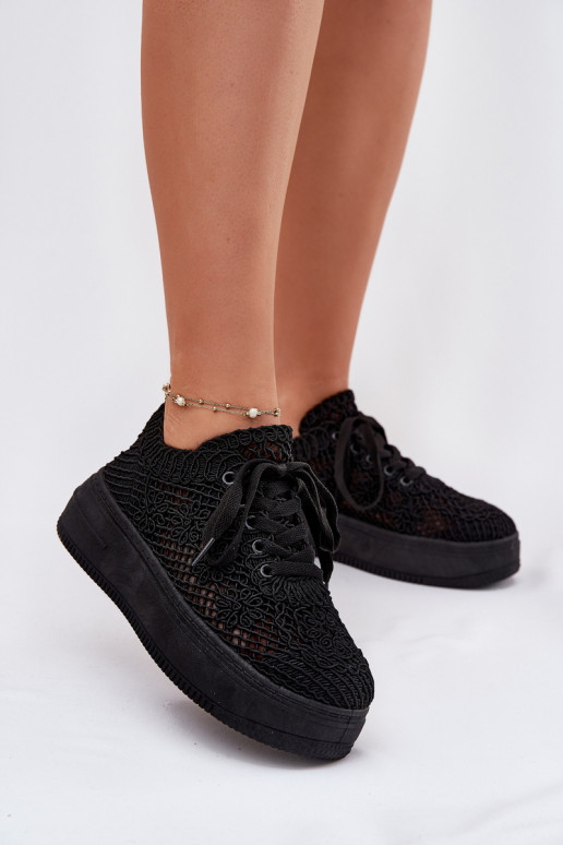 Sneakers modeļa apavi Sievišķīgs ar platformu Z Szydełkową Cholewką melnas krāsas Mirietto