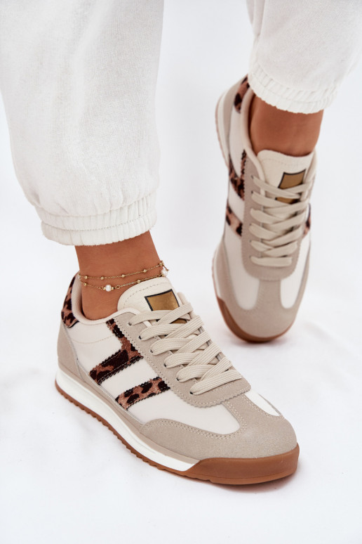 Zems Sneakers modeļa apavi Sievišķīgs ar leoparda kažokādas rakstu smilšu krāsas Rulaana