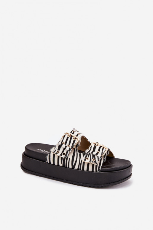 sieviešu čības Ze Zelta krāsasmi ar sprādzēmmi ar platformu Zebra Virvania
