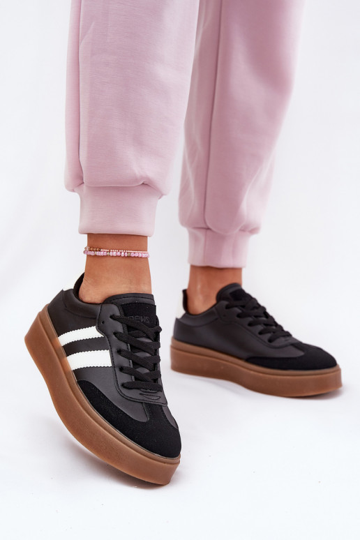 Sneakers modeļa apavi Sievišķīgs ar platformu no eko ādas melnas krāsas Elaraven