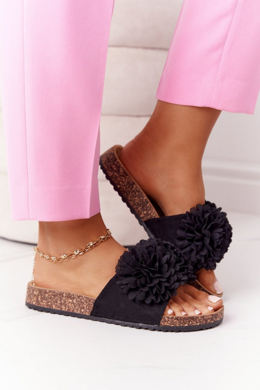 Čības Uz korķa zoles melnas krāsas Flowerbomb