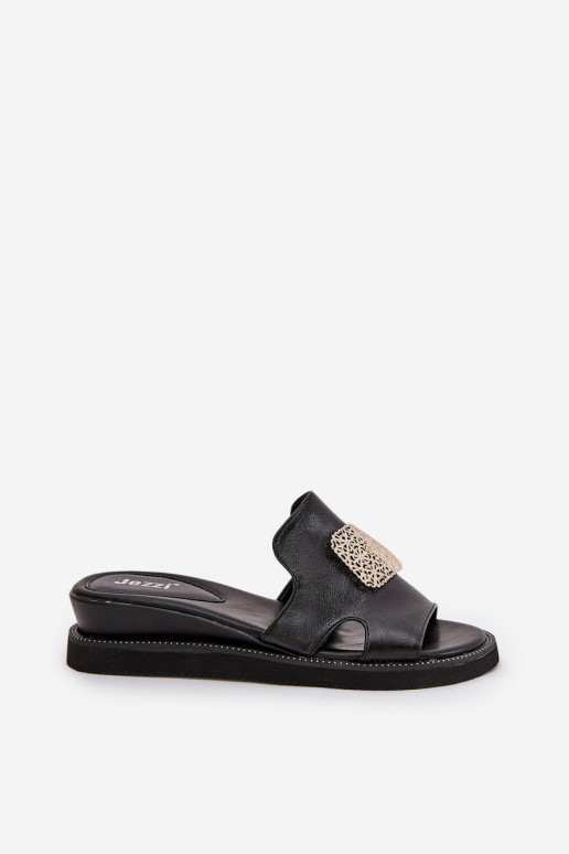 sieviešu čības Uz ķīļa Eko Āda ar ornamentiem melnas krāsas Sarela