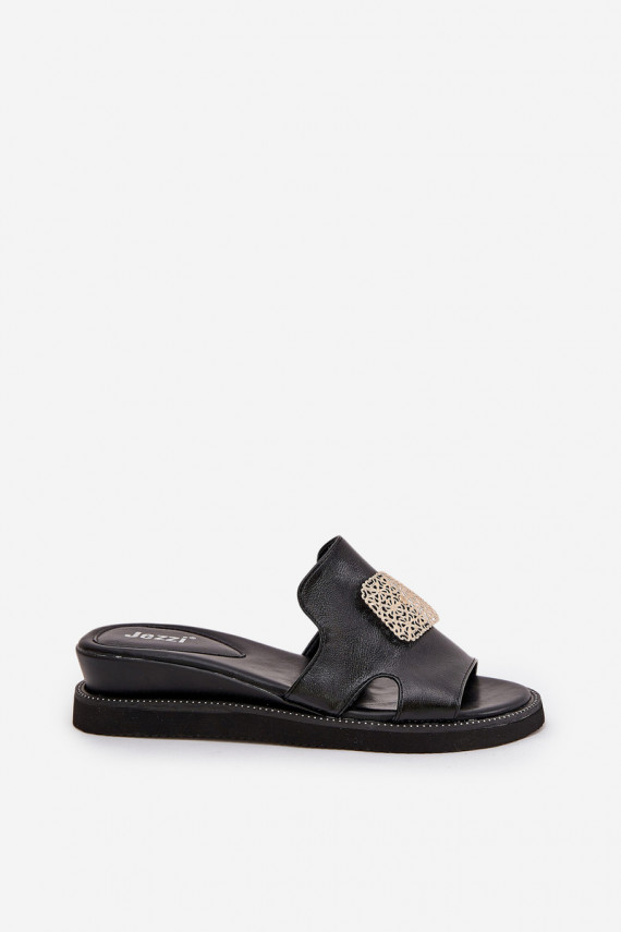 sieviešu čības Uz ķīļa Eko Āda ar ornamentiem melnas krāsas Sarela