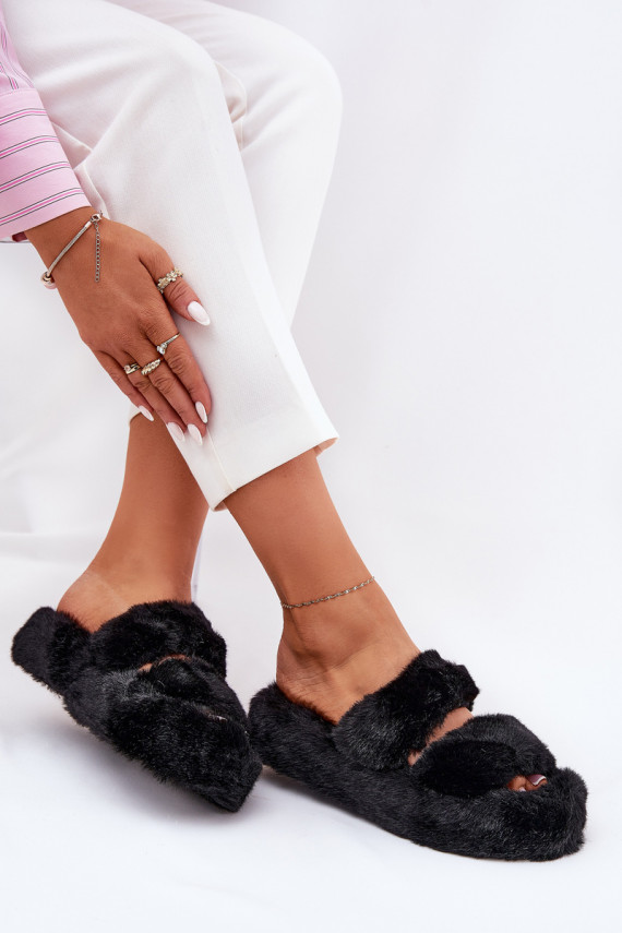 ar kažokādu Čības Sievišķīgs ar platformu melnas krāsas Talfedi