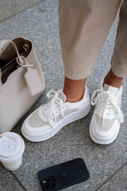 Sneakers modeļa apavi Sievišķīgs ar rakstiem baltas krāsas Fenarra