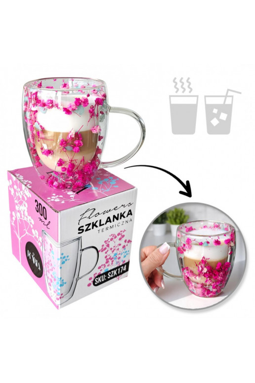 Szklanka termiczna ar ami w środku, gipsówka hortensje rozā 300 ml 1gab. SZK174