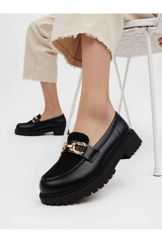 Mokasīni elegants z ozdobnym łańcuchemUzkolorze Black